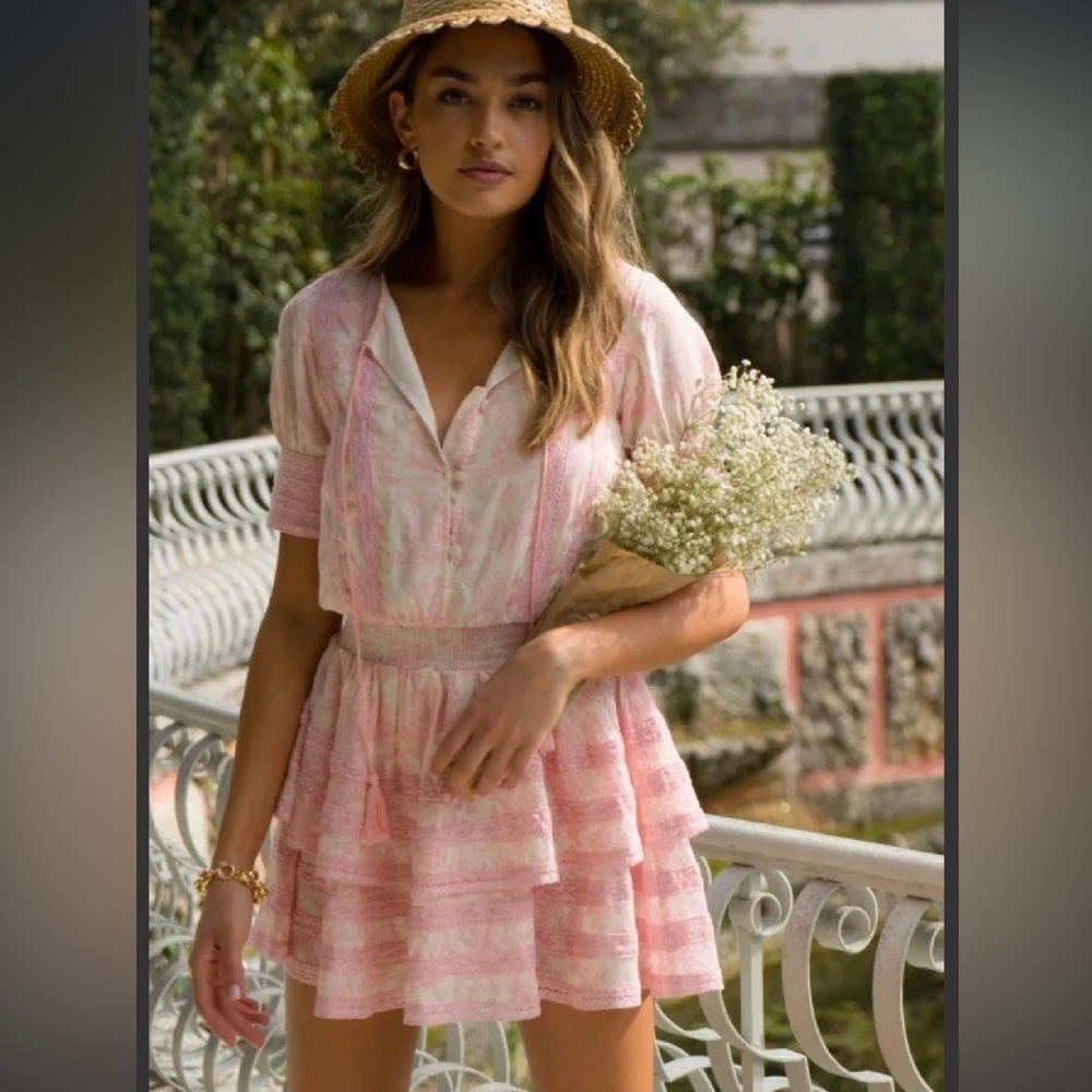 KREWE DU Q Pink & White Layered Ruffle Dress Size XS